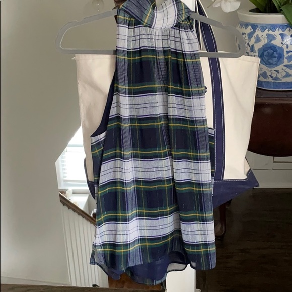 J.Crew | J.Crew Plaid sleeveless neck tie blouse